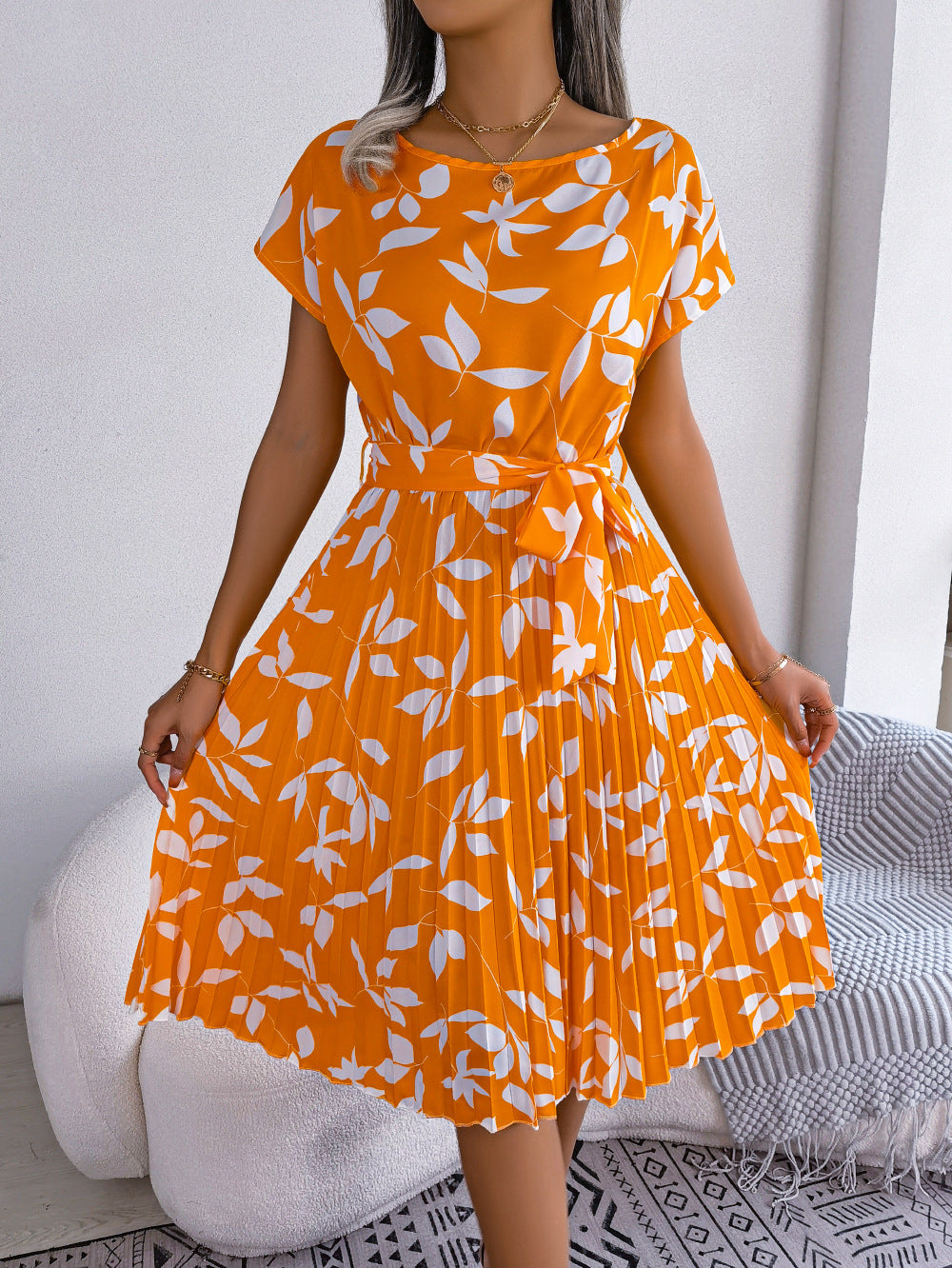 Leaf Print Dress - Premium Jurken from My Store - Just €38.07! Shop now at KIYOO Royal Brand