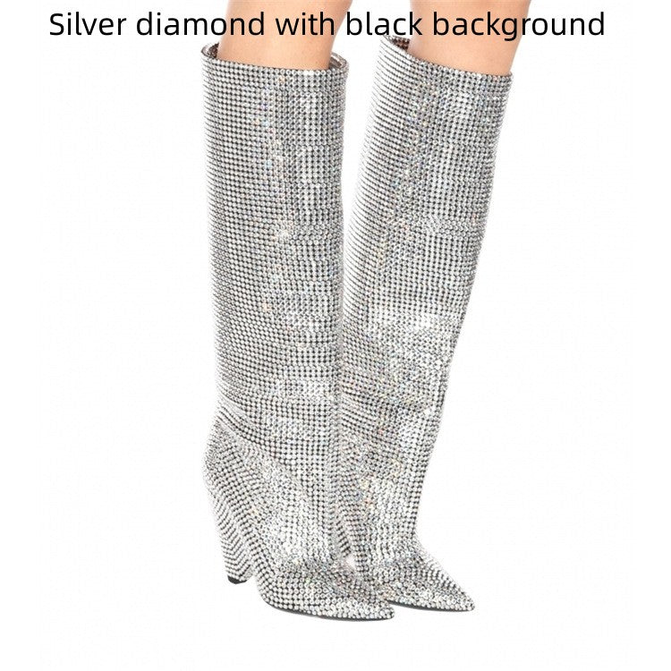 Rhinestone High-heeled Pointy Nightclub Show Knee-length Boots - Premium Dames laarzen from My Store - Just €230.72! Shop now at KIYOO Royal Brand