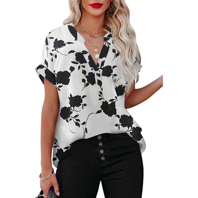 bloemenprint shirt met korte mouwen - Premium topjes/shirt from My Store - Just €31.25! Shop now at KIYOO Royal Brand