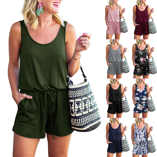 Jumpsuit Sleeveless Tank Top Drawstring