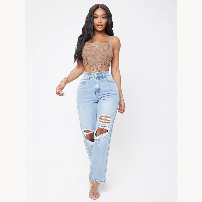 Women's Fashionable High Waist Washed Jeans - Premium Dames Jeans from My Store - Just €38.35! Shop now at KIYOO Royal Brand