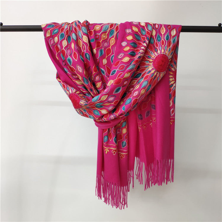 Women's Embroidered Cashmere SUNFLOWER Scarf