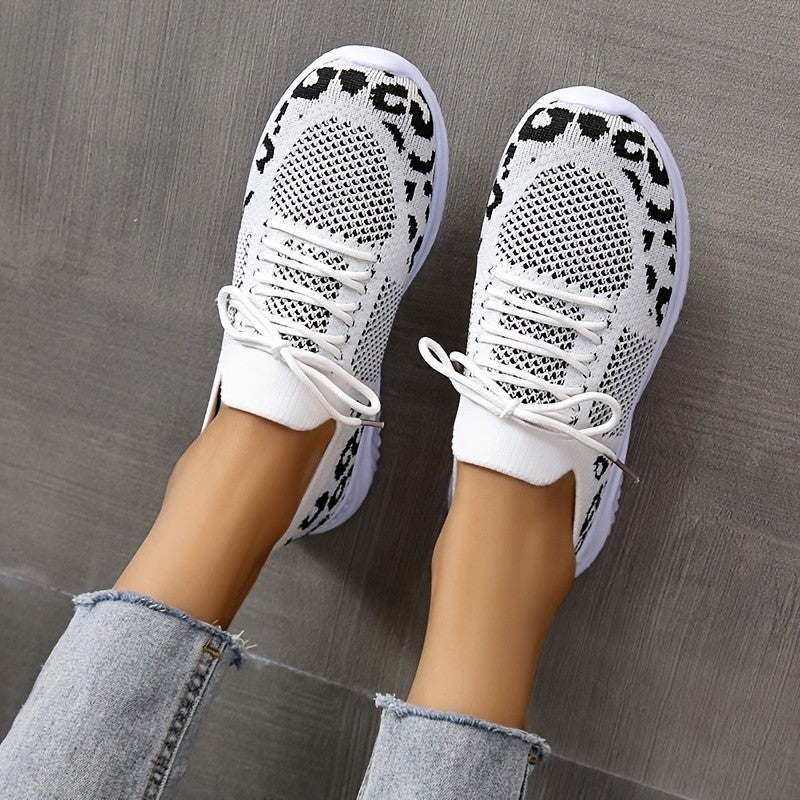 White Shoes Women Leopard Print Lace-up Sneakers Sports - Premium Dames sportschoenen from My Store - Just €37.51! Shop now at KIYOO Royal Brand