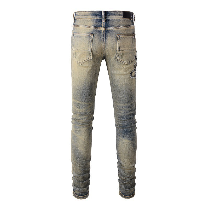 High Street Embroidered Jeans With Holes - Premium Jeans from My Store - Just €72.05! Shop now at KIYOO Royal Brand