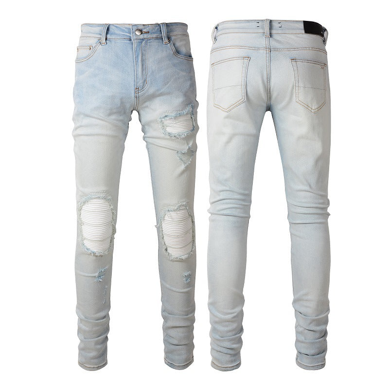 Men's Retro High Street Light Blue Jeans - Premium Jeans from My Store - Just €72.12! Shop now at KIYOO Royal Brand