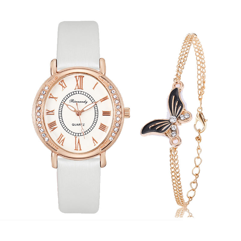 Women's Leather Strap With Quartz Fashion Inlaid Rhinestones - Premium Dames Horloges from My Store - Just €16.52! Shop now at KIYOO Royal Brand