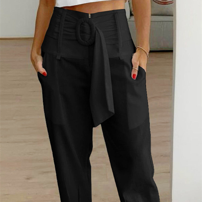 Women's Fashion Casual High Waist Straight Tapered Seventh Pants - Premium dames broeken from My Store - Just €41.84! Shop now at KIYOO Royal Brand