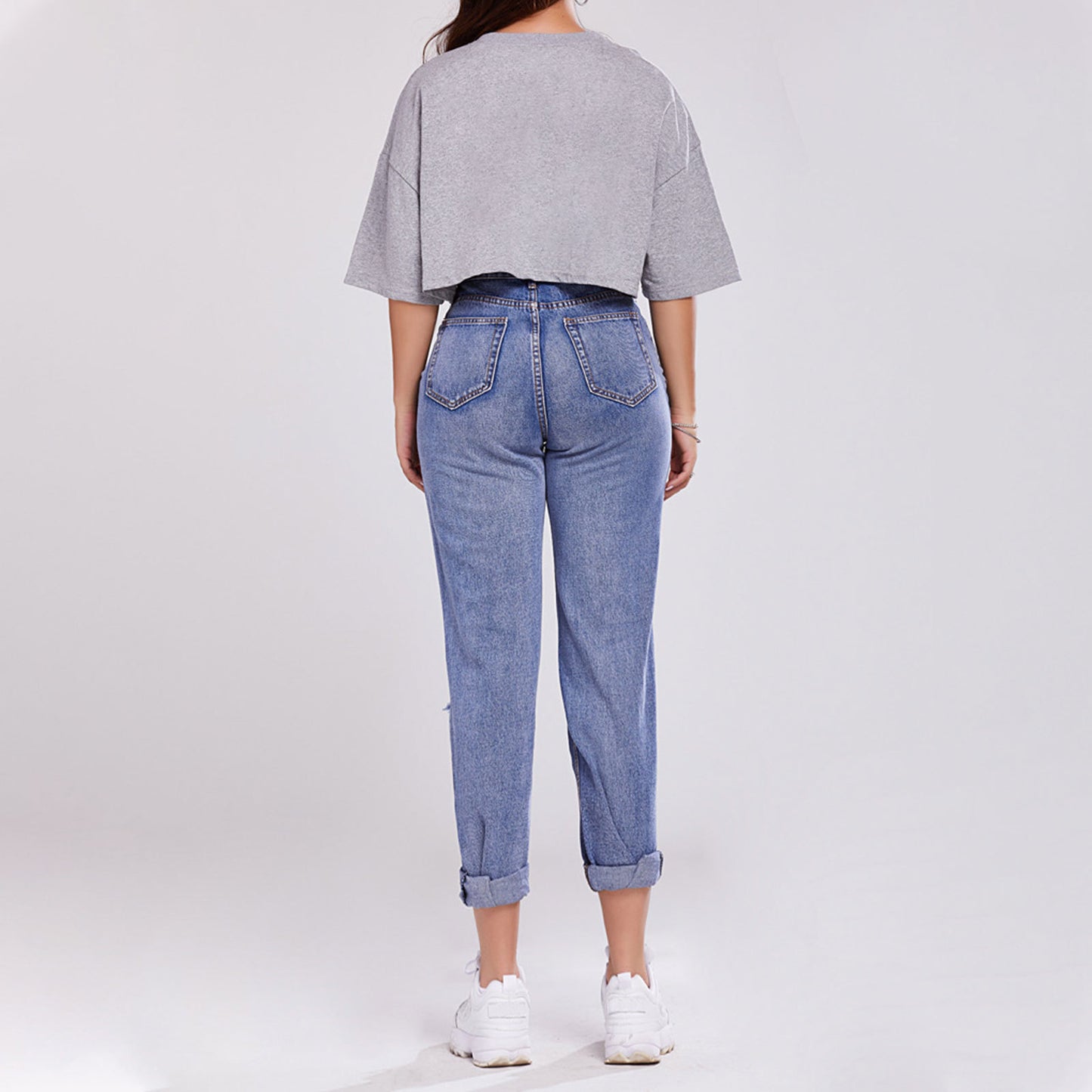 Ladies Trousers High-waisted Butt-lifting Holes Casual Straight-leg Denim Trousers - Premium Dames Jeans from My Store - Just €43.04! Shop now at KIYOO Royal Brand