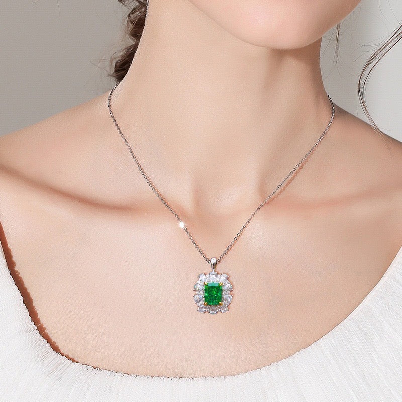 Vintage Cultivated Emerald Ring Female S925 Silver Ring Necklace Dual Purpose - Premium dames sieraden from My Store - Just €216.72! Shop now at KIYOO Royal Brand