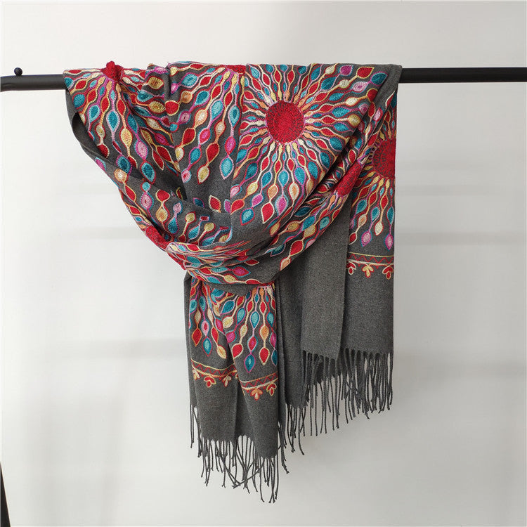 Women's Embroidered Cashmere SUNFLOWER Scarf