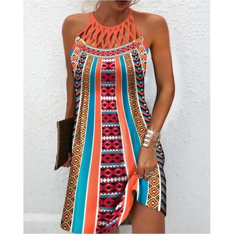 Print Dress Casual Halterneck