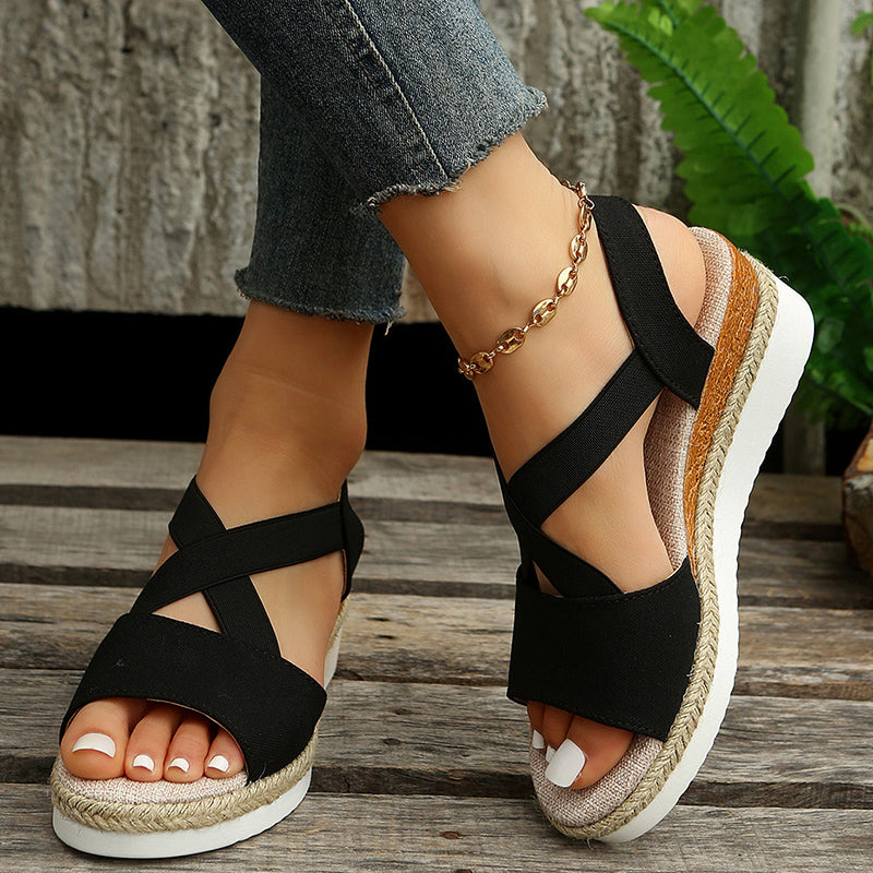 Wedge Sandals For Women Cross-strap Platform Gladiator Hemp Heel Shoes Summer - Premium Sandalen from My Store - Just €51.40! Shop now at KIYOO Royal Brand