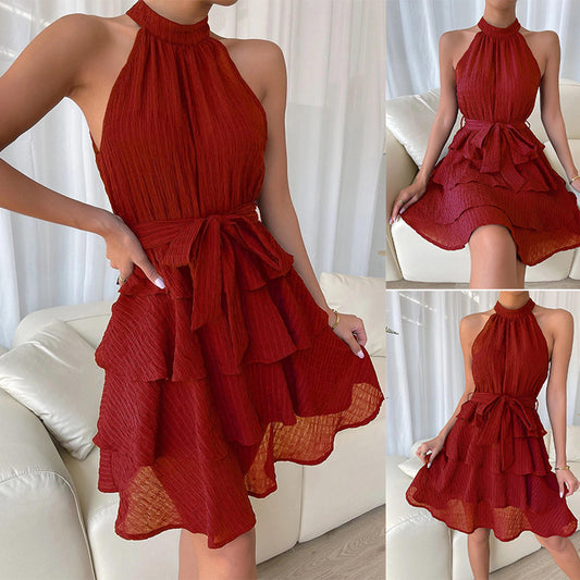 Women's Halterneck Dresses Sleeveless Ruffle Dress - Premium Jurken from My Store - Just €40.43! Shop now at KIYOO Royal Brand