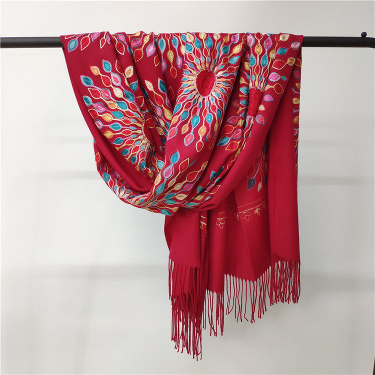 Women's Embroidered Cashmere SUNFLOWER Scarf